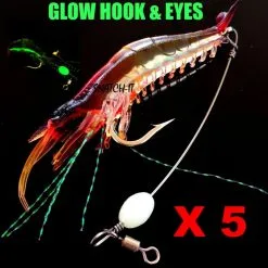 Davo's Tackle Online 5 Pack Rigged Shrimp Soft Plastic Lures With Lumo Bead And Wire For Flathead Bream Cod Bass